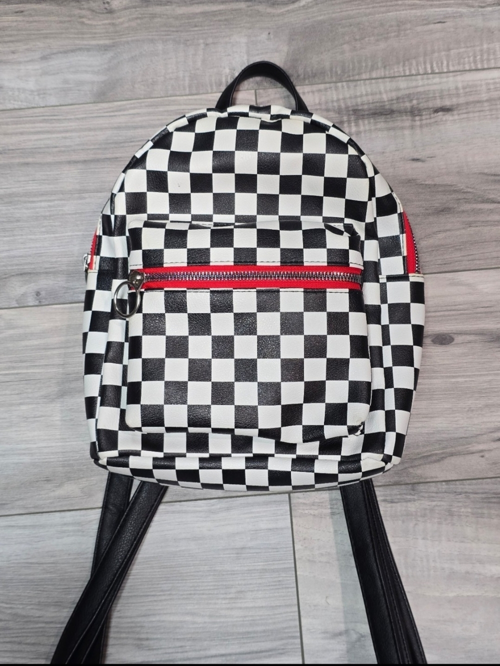 Rue21 Black & White Checkered Mini Backpack with Red Zipper